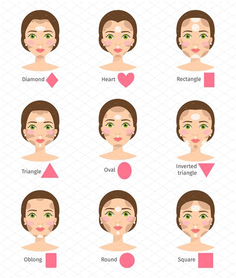 Set Of Different Woman Face Types Face Shape Hairstyles Rectangle