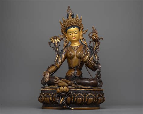 Mother of All Buddhas green Tara Statue Oxidized Copper, Symbol of ...