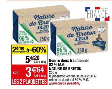 Promo Beurre Doux Traditionnel Nature De Breton Chez Migros France