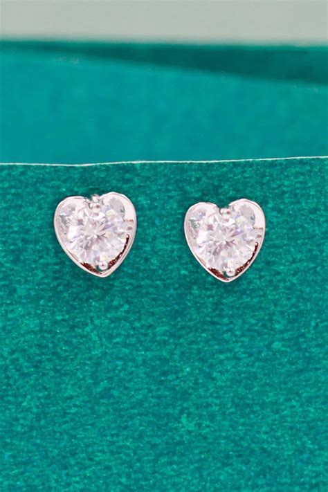 Buy Silver Plated Cubic Zirconia Embellished Heart Shaped Stud Earrings