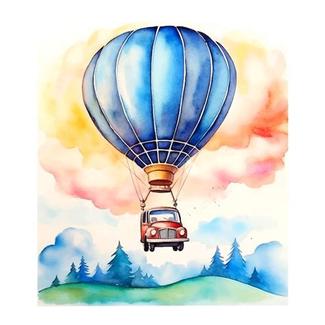 Hot Air Balloon Watercolor Painting