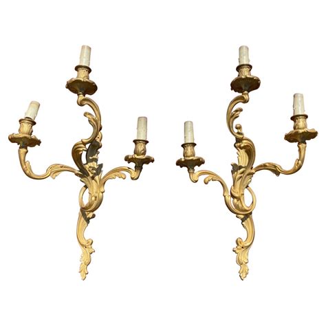 Pair Of Louis Xv Style Gilt Bronze Light Sconces Th Century For