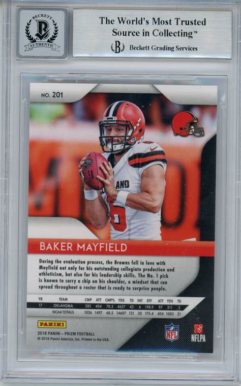 Baker Mayfield Autographed 2018 Panini Prizm 201 Rookie Card Bas 10