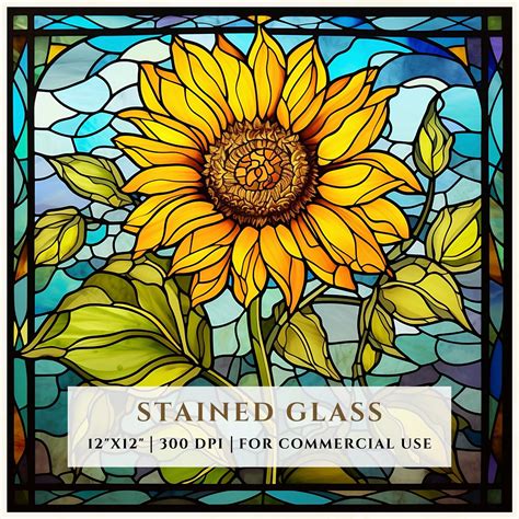 Sunflower Stained Glass Pattern Sublimation Designs Stained Glass Png