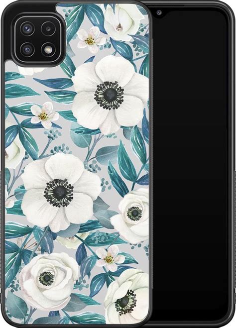 Samsung Galaxy A G Hoesje Witte Bloemen Bloemen Blauw Bol