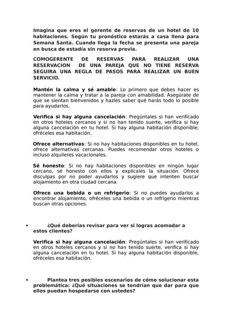 Unidad Actividad Imagina Que Eres El Gerente De Reservas De Un