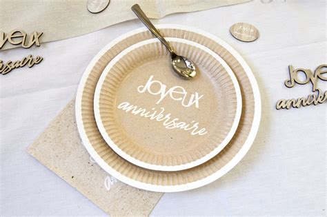 Assiette Joyeux Anniversaire Kraft Blanc Lot De 6 La Boite à