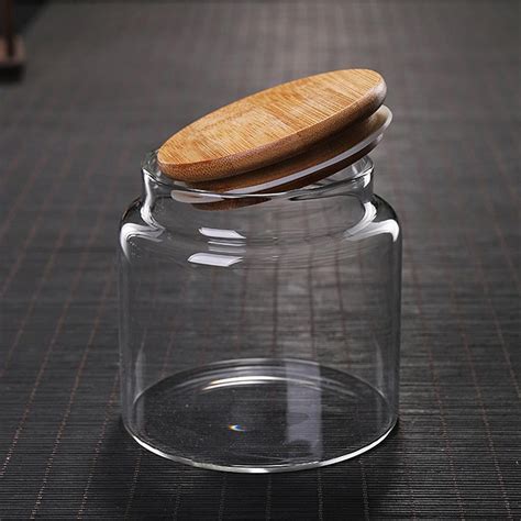 Glass Food Storage Jar With Bamboo Lids 17 6 Oz Clear Container Decorative Canister With Wide