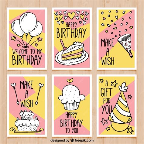 Cartões de aniversário com desenhos | Vetor Grátis