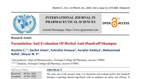 Formulation And Evaluation Of Herbal Anti Dandruff Shampoo