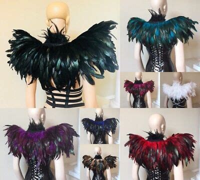 Black Feather Cape Capelet Shrug Shoulder Wrap Burlesque Collar Gothic