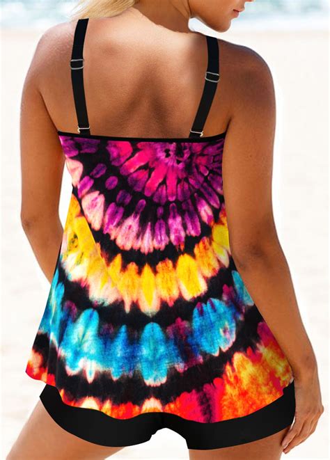 Tie Dye Print Metal Ring Tankini Top Usd 29 98