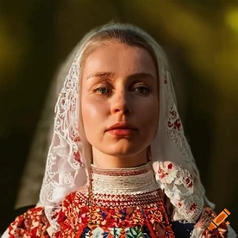 Portrait of a young woman in traditional karelian folk costume on Craiyon