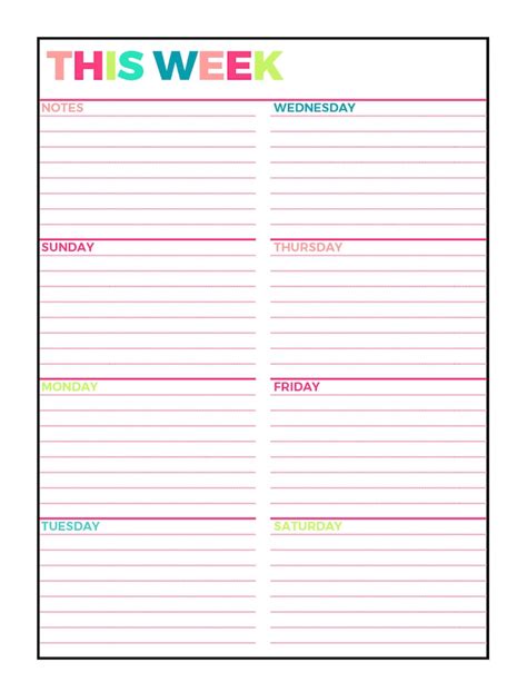 Bright Weekly Planner Printable, Week on 1 Page, Undated,letter Size,grid,lined, Blank Style ...