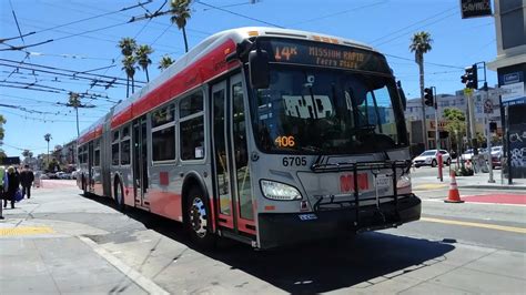 Sf Muni 2015 New Flyer Xde60 6705 On Route 14r Mission Rapid Youtube