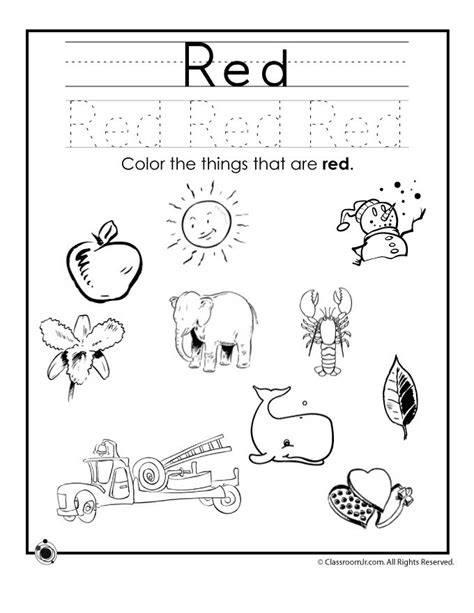 Color Red Worksheet Printable For Preschool