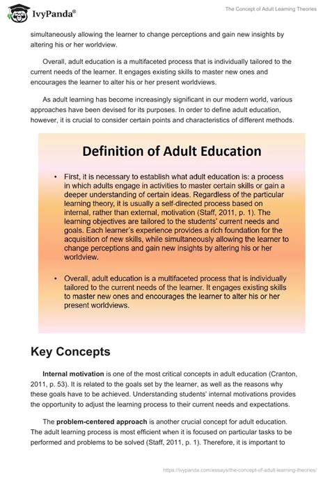 The Concept Of Adult Learning Theories 1243 Words Presentation Example