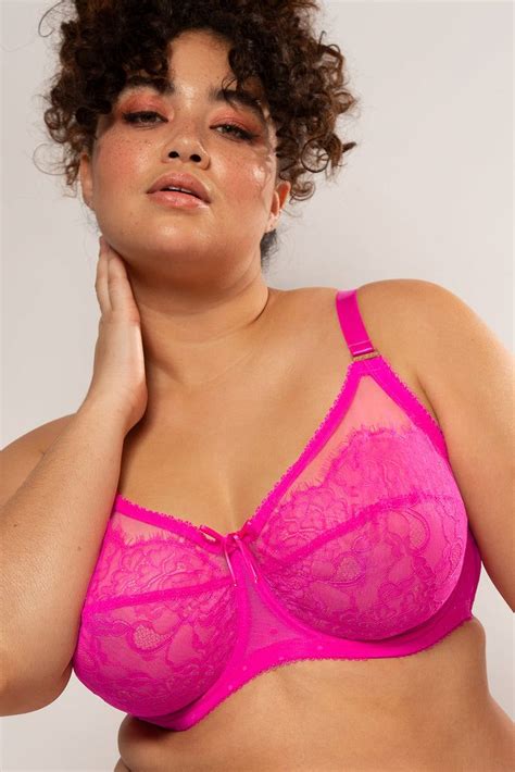 Plus Size Retro Lace And Mesh Unlined Underwire Bra M Pink Smart