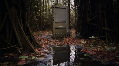 Captivating Documentary Photo: Abandoned Wooden Door in Enchanting Forest Stock Illustration ...