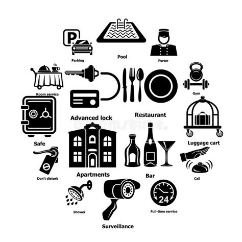 Iconos Fijados Estilo Simple Del Servicio De Hotel Ilustración Del