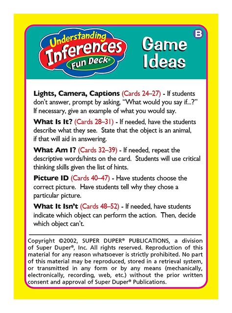 Super Duper Publications Understanding Inferences Fun Deck Problem