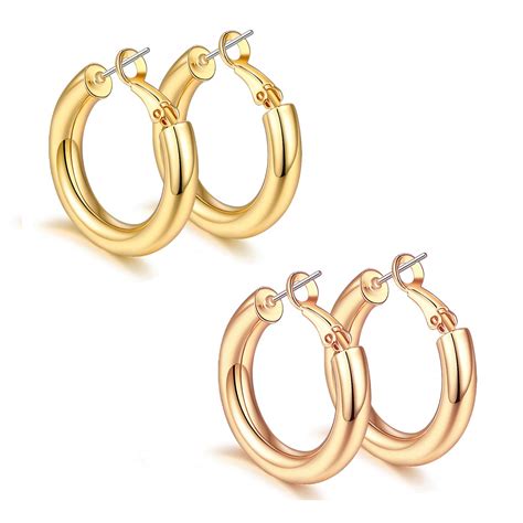 Sovesi Chunky Gold Hoop Earrings For Women 14k Real Gold Plated Thick Hoops Earrings With 925