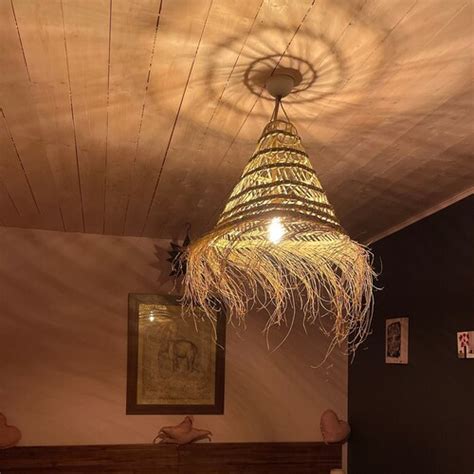 Moroccan Handmade Natural Rattan Lampshade Suspension Doum Etsy