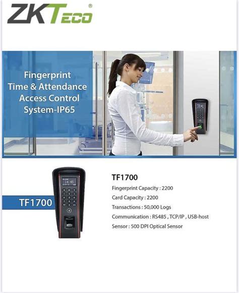 ZKTeco TF1700 IP65 Waterproof Door Access Biometric Reader With