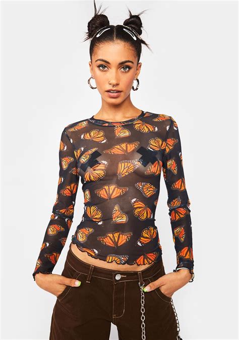 Dangerfield Butterfly Sheer Long Sleeve Top Dolls Kill