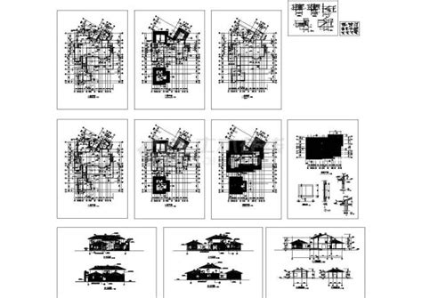 某处两层独立豪华别墅建筑施工cad全套图纸别墅建筑土木在线