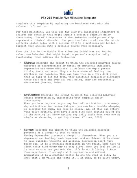 Module 5 Assignment PSY 215 PSY 215 Module Five Milestone Template