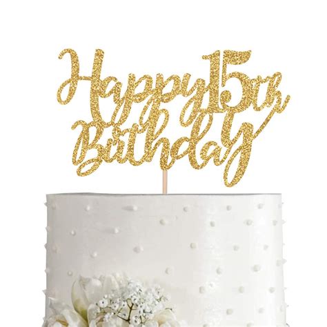 Buy FestikoGold Glitter Happy 15th Birthday Cake Topper Gold 15 Years