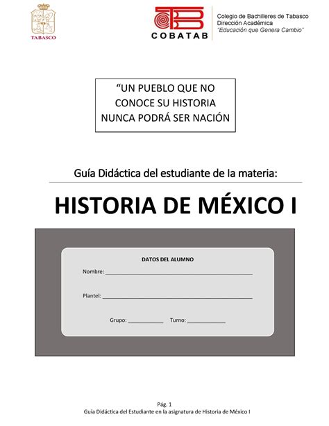 Tercer Semestre Gu A Did Ctica Del Estudiante Historia De M Xico I