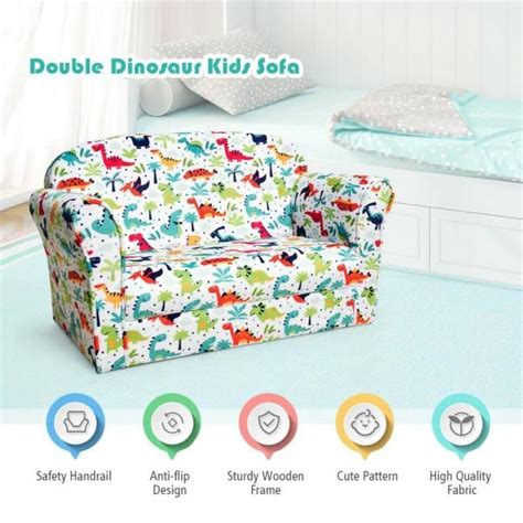 Costway Double Kids Dinosaur Sofa Children Armrest Couch Upholstered