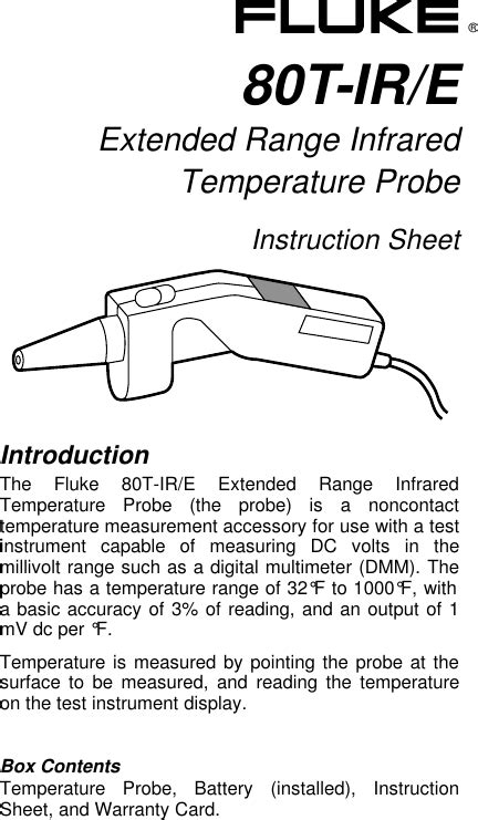 Fluke Thermometer 80T Ir Users Manual