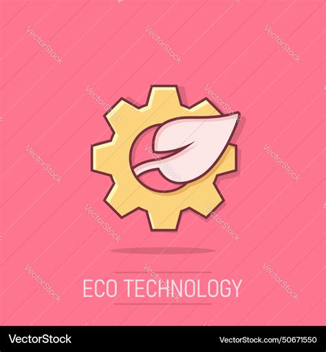 Leaf And Gear Icon In Comic Style Cog With Plant Vector Image