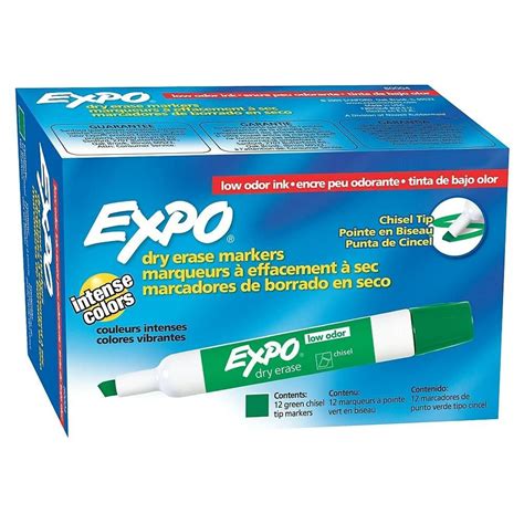 Expo Low Odour Dry Erase Markers Chisel Tip Green 12 Pack Dry