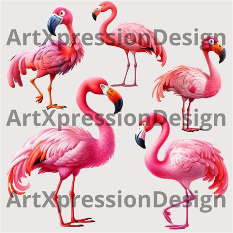 Flamingos Clipart Cute Cartoon Clipart Flamingos Clipart Set Flamingos Instant Download