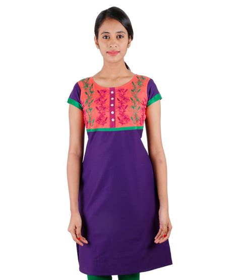 Estyle Purple Cotton Half Sleeve Printed Round Neck Kurti Buy Estyle