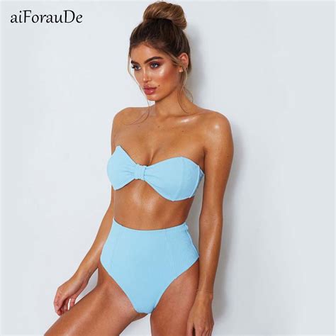 2018 Sexy alta cintura traje de baño de hombro mujeres Bandeau Bikini