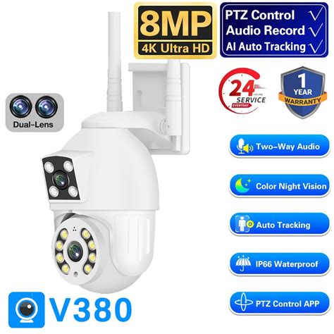 V380 Pro CCTV Camera Wifi Connect To Cellphone 4K 8MP Dual Lens Outdoor