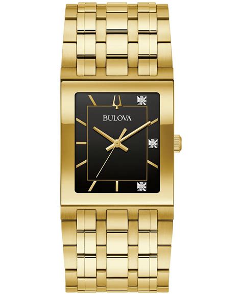 Bulova Mens Marc Anthony Modern Quadra Diamond Accent Gold Tone Stainless Steel Bracelet Watch