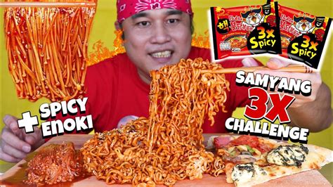 3x Spicy Noodles Challenge Samyang Nuclear Fire Plus Spicy Enokipizza