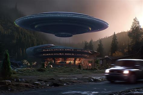 Premium AI Image | Futuristic UFO flying saucer