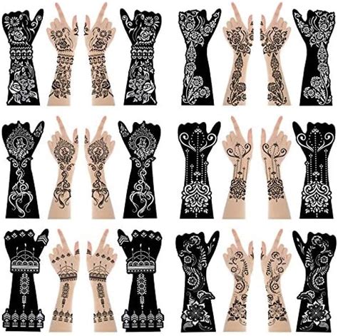 Amazon Xmasir 12 Large Sheets Henna Tattoo Stencil Kit For Hand