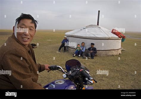 Family in Ger or mongolian yurt Inner Mongolian Autonomous Region in ...