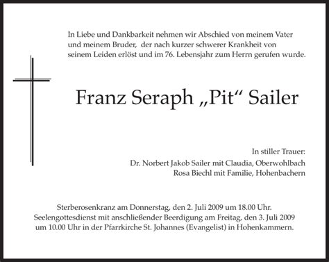 Traueranzeigen Von Franz Seraph Sailer Trauer Merkur De