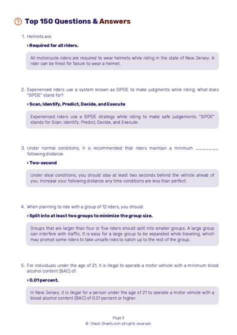 2024 New Jersey Dmv Motorcycle Permit Test Cheat Sheet 99 Pass Rate
