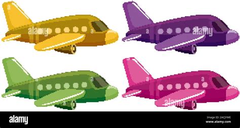 Set of four pictures of airplane in different color illustration Stock ...