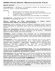 Epidemiology Cheat Sheet Pdf Ebm Cheat Sheet Measurements Card Basic